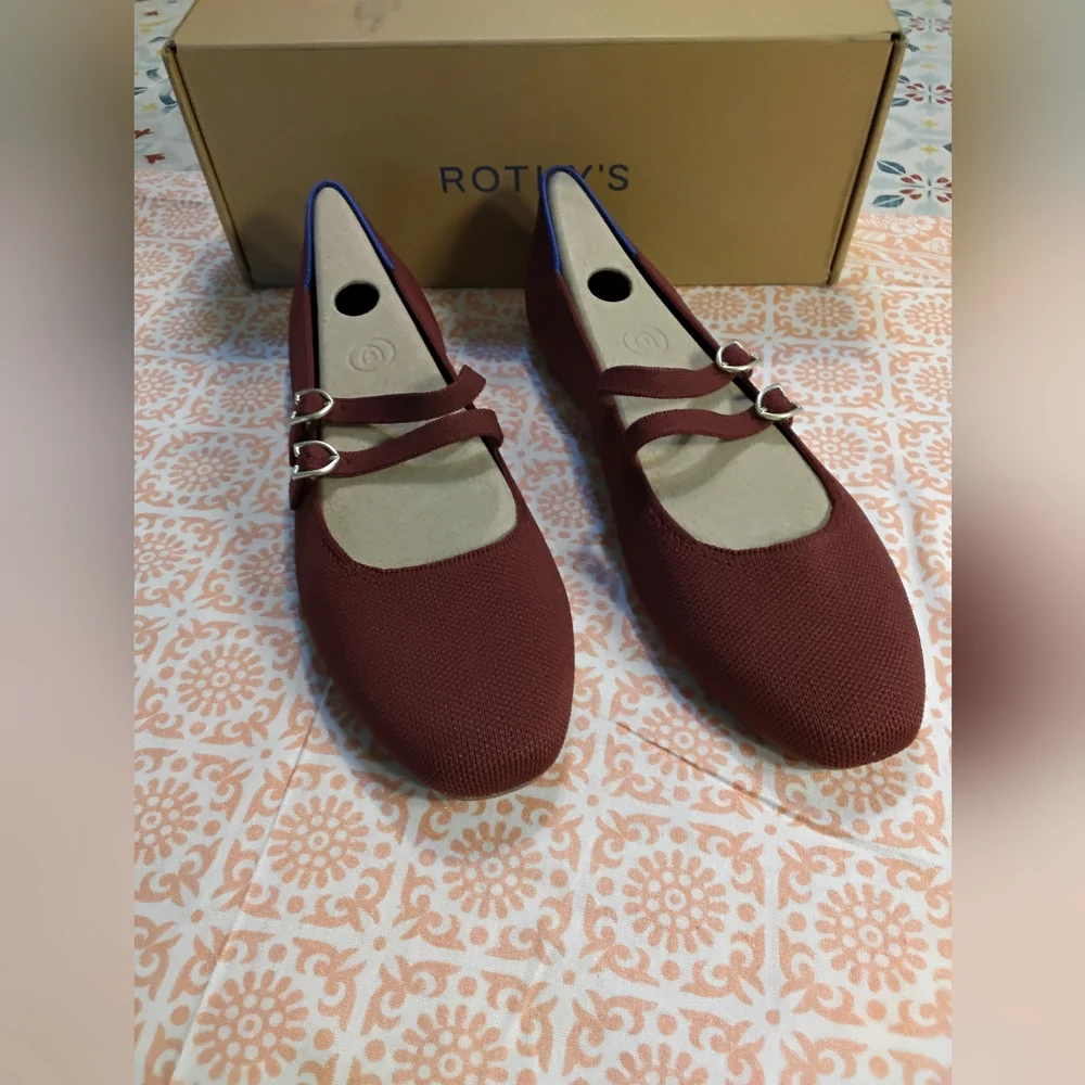 Rothy's Double Strap Burgundy Flats Cabernet - Picture 6 of 7